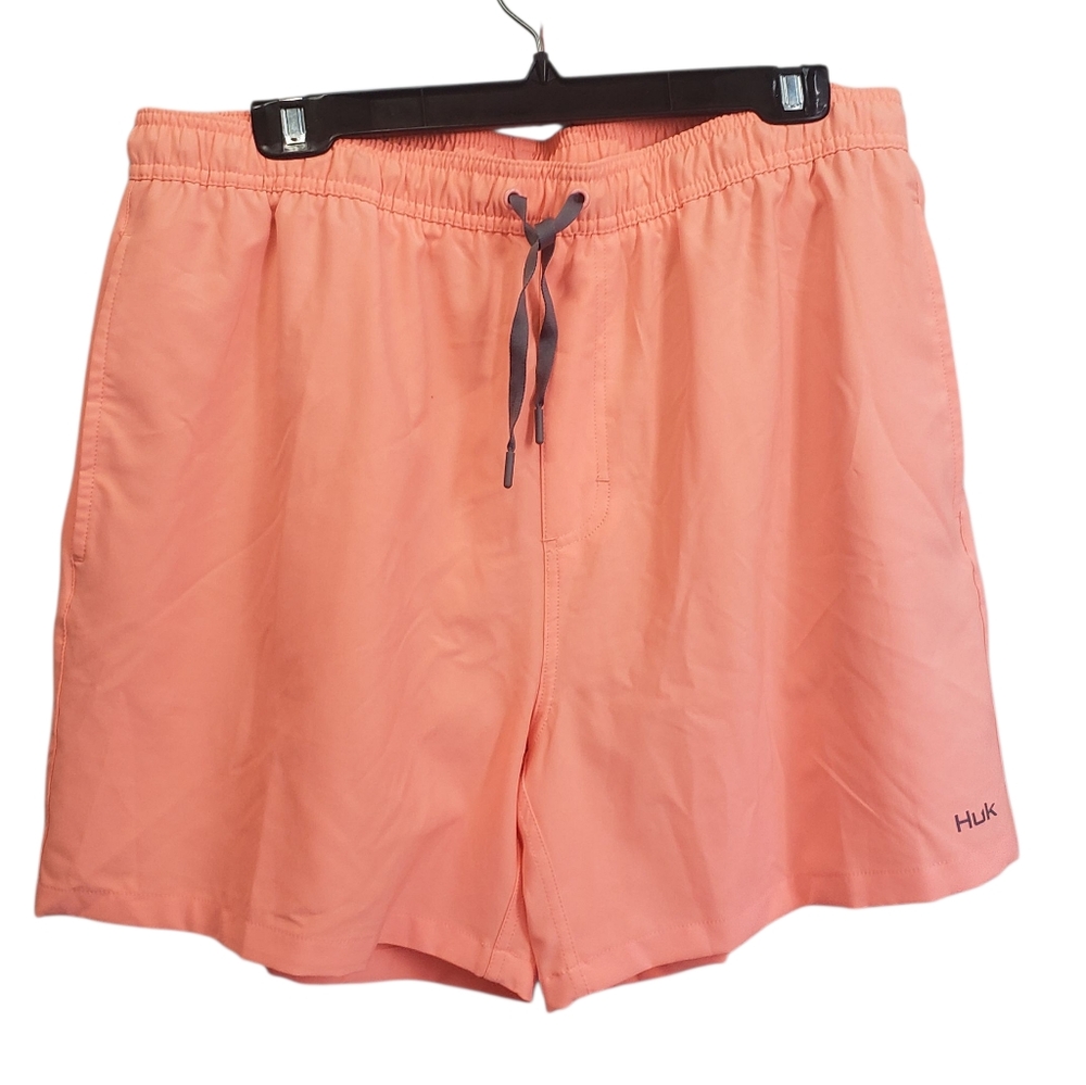 Huk Swim Shorts Pursuit Volley Neon Orange Swimwear Mesh Lined Pockets Size XL